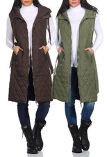 Hailys Damen lange Steppweste Weste Waistcoat gesteppt Übergang mit Kapuze Ellen