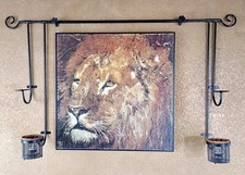 Wandbild "Löwe" mit Rahmen und Kerzenhalter - Afrika Deko