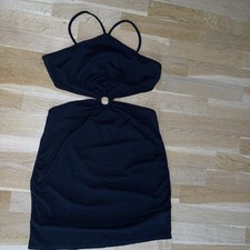Kleid schwarz Cut Outs rückenfrei Schnüre sexy Gr XL /42 Neu