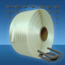 600 m Umreifungsband 19 mm gewebt + Verschlussklemmen phosphatiert Umreifungsset