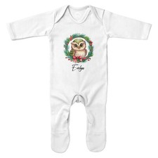 Personalisierter Eule Weihnachtskranz Strampler Jungen und Mädchen Weihnachten Baby Mädchen B...