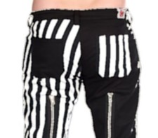 Black Pistol Jeans Hose Stripe Weiß gestreift gothik punk Damen Herren Unisex