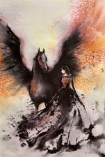 Original Aquarell Bild 45x61cm, Pferd Gemälde,  Weihnachtlicher Geschenk Idee