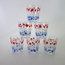 6 Schnapsgläser Polka Dots Punkte rot weiß blau Vintage Pinnchen