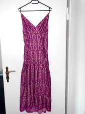 Sommer Maxikleid Tiefer V-Ausschnitt Gesmoktes Langes Träger  Kleid Hippie Rosa