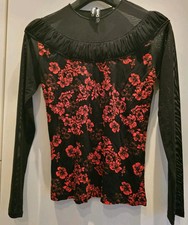 Langarmshirt  von DESIGUAL Gr. S Schwarz Mit Rotem Blumenprint