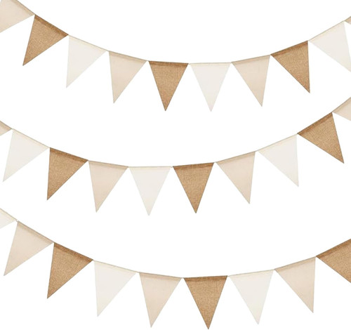 Beige jute wimpelkette m - beige,