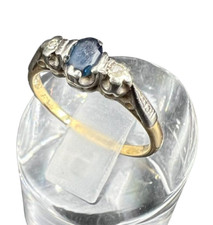 18 ct Gelbgold Jugendstil Ring Platin einem Blauen Saphir und Diamanten