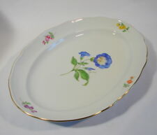 Meissen Porzellan ovale Platte L 41 cm Bunte Blume blaue Blume Goldrand 2. Wahl