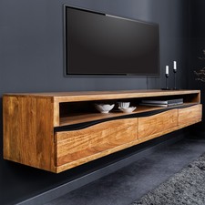 Hängendes TV-Lowboard MAMMUT 160cm braun Akazie Massivholz Baumkante TV-Board