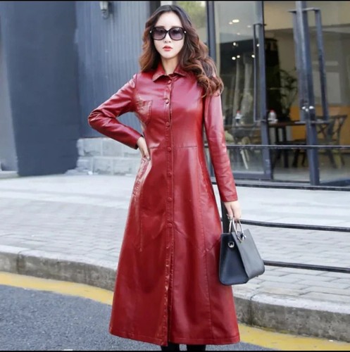 Damen rot leder trenchcoat - leder,