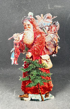 Christbaumschmuck Aufsteller Weihnachtsmann Pappe Glitzer Rot Santa claus  29cm