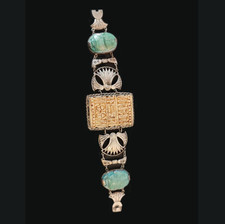 Antikes Ägyptisches Armband Türkis Skarabäus Ankh & Pharao Silber breit