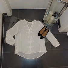 Esprit Blusenshirt cremeweiß L 42 44 Stickerei Hemdbluse baumwolle