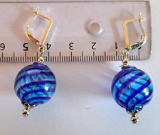 Blau Lila Murano Italienische Glas Ohrringe, 925 Silber inkl .Versand