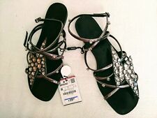 NEU ZARA GR.36 RÖMERSANDALE  PANTOULETTE GLADIATOR  STRASS SILBER  BLOGGER TOP 