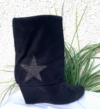 CATWALK Stiefelette Wedges Shark Style Keilabsatz Velour Optik schwarz Gr.37