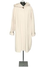 Dinomoda Damen Wollmantel Mantel 42 beige creme lang Kapuze einreihig + Kaschmir