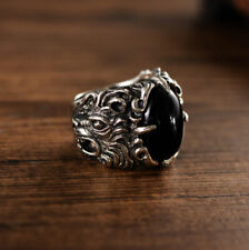 A01 Herren Ring Drache Drachenkopf schwarzer Achat Gr. 21 Sterling Silber 925