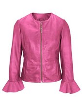 Heine Damen Lammnappalederjacke mit Volants, pink