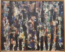 Ölbild Abstrakte Komposition Danish Mid-Century Vintage Sixties 