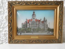 Andenkenbild von Leipzig mit Strassenbahn Perlmutteinlage Jugendstilrahmen