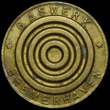 GASMARKE: Messing-Marke "Gut für 1 cbm Gas". GASWERK BREMERHAVEN.