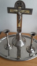 Versehgarnitur Hausaltar Standkreuz Kerzenständer, Tablett 4 tlg