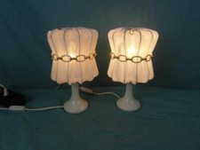 Paar Tischlampe Antik Stoff Kette Rar Holz Nachttischlampe 2 Stück Design 12a3