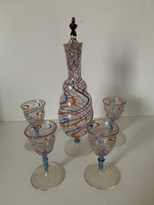 Lauscha Bimini Likör-Set Art déco Fadenglas Karaffe +  4 Gläser mundgeblasen