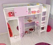 Hochbett mit Kleiderschrank und Schreibtisch für Jugend oder Kinderzimmer 