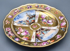 Meissen Porzellan Prunk Teller antik D 21,5 cm, Vergoldung Kauffahrtei Blumen