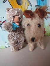 Antiker Teddybär, 27 cm , mit Stimme und ein antiker Stoffhund, rar!