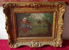 Dachbodenfund, Ölgemälde auf Leinen, „Reisigsamlerin“, unsigniert,19.Jhd, auf