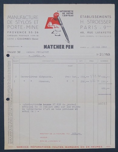 Rechnung 1943 minenstift - rechnung,