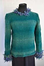 Pullover Handstrick neu Pelzrand 38 - 40 Gr. M Wolle Grün, Türkis,  Lila, leicht