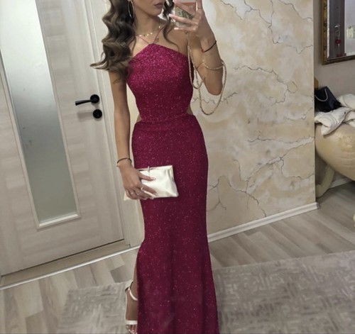 Damen abendkleid lang magenta - lang,