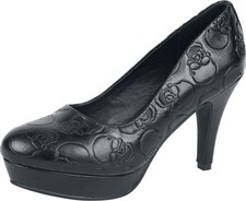 Rock Rebel by EMP Damen schwarze High Heels mit Skull-Alloverprint