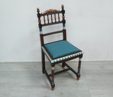 Antiker Gründerzeit Stuhl Esszimmerstuhl Petrol Mint Kupfer handbemalt UNIKAT