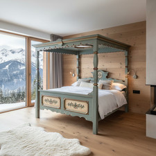 Voglauer Anno 1700 altblau Himmelbett Bett Bauernbett Schlafzimmer Holzbett Holz