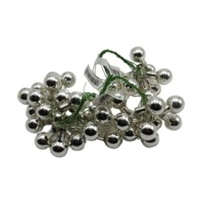 48 St Weihnachtskugeln am Draht Glas 2cm mini Spiegelbeeren zum Basteln Silber