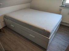 IKEA Brimnes Bett, 4 Schubladen, Weiß, Lattenrost, Regal-Kopfteil, 140x200 Cm