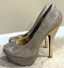 Gold glitter platform stiletto - platform,