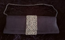 Vintage Abendtasche Clutch Schwarz mit Strass & Kette – elegant
