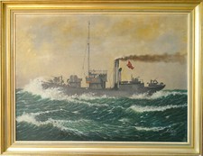 H.Holze 1955 Antike Ölgemälde 2.WK Kriegsmarine Deutsches Kriegsschiff im Dienst