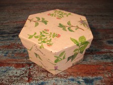 Vintage Karton Dose 6-eckig mit Küchenkräuter Dekor Ø12cm Schale Schachtel Box