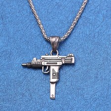 Uzi Maschinengewehr Pistole Halskette Anhänger Farbe Silber