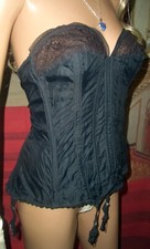 RAR Vintage PERLON Mieder Straps Korselett schwarz 75C Pin Up Corsage NEU (TU7)