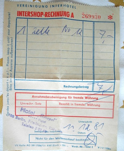 Ddr quittung 1981 - quittung, intershop