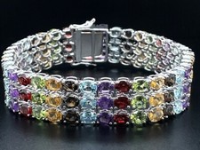 ARMBAND AUS 925/- SILBER RHODINIERT MIT MULTI EDELSTEINEN SCHMUCKJAGD